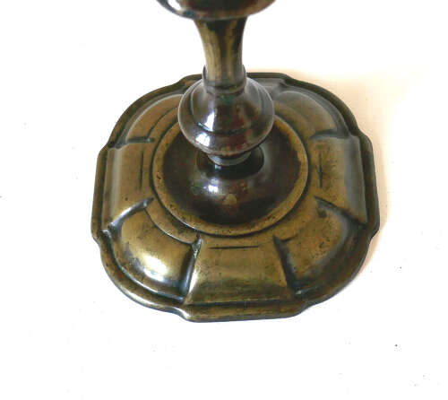 Antique Early Lighting 18thc Brass Single Patinated Candlestick. English C1740-50