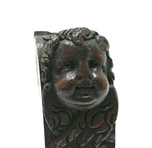 Antique Early Oak Carving 17thc Winged Cherub Applique. Flemish C1660-80.