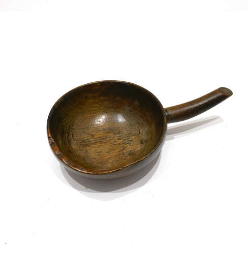 Antique 19thc Beech Turned Kitchen / Dairy Bowl With Side Handle. English C1840-60.