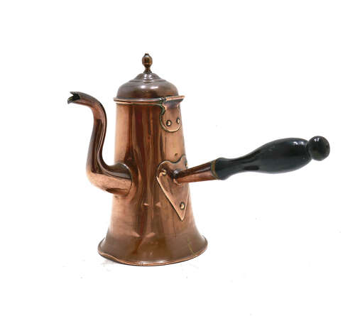 Antique Early Metalware Large 18thc Copper Coffee Pot With Side Handled. English C1740-60.