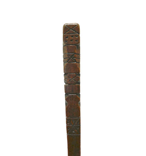 Antique Early Treen 19thc Fruitwood Knitting Sheath With Punchwork And Incised Line Decor.