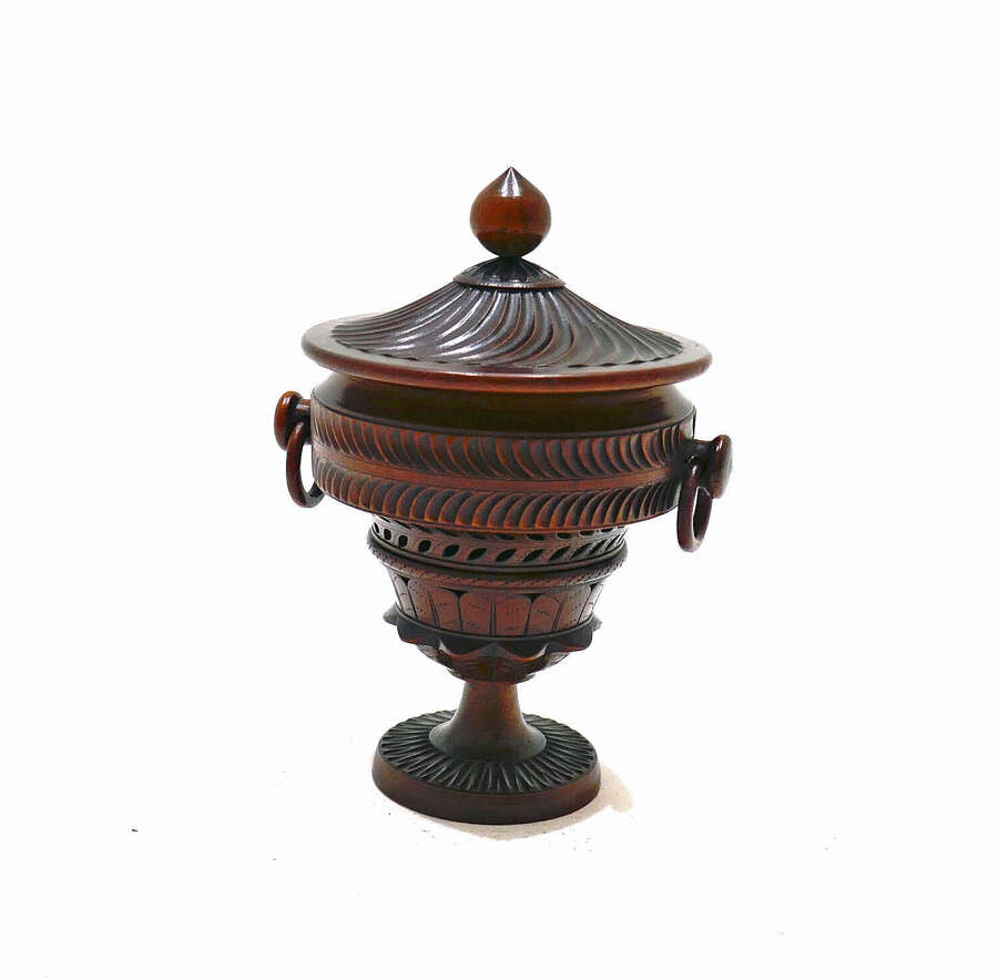 Antique Early 19thc Treen Fruitwood Lidded Cup & Cover Pomander. Continental C1800-20.