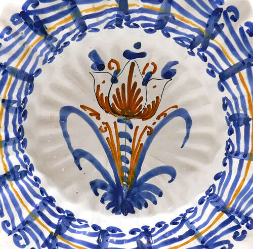 Antique Early Pottery 17thc Polychrome Delft Moulded Lobed Dish. Dutch C1670-80.