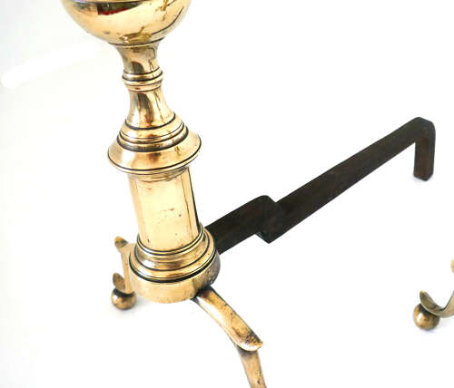 Antique Early Metalware Late 18thc Brass & Iron Andirons. American - New York C1780-C1800