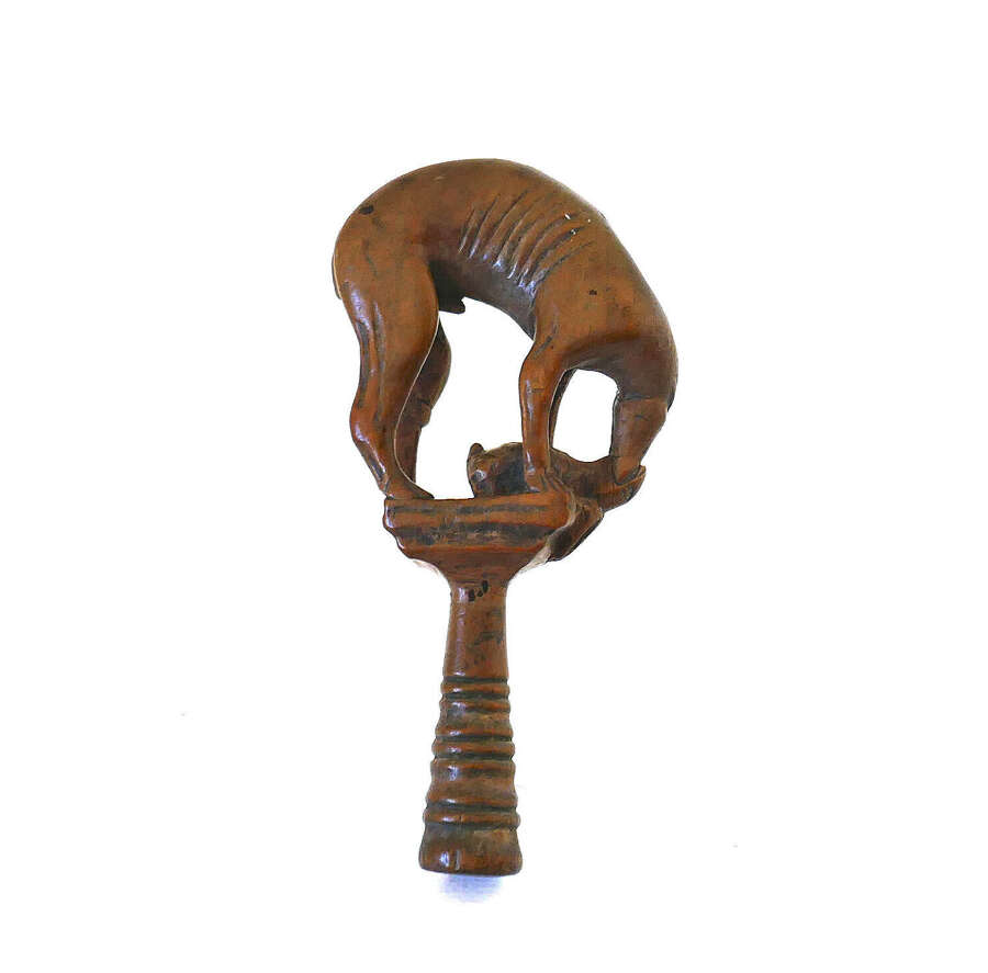 Antique 18thc Treen Boxwood Pipe Tamper In the Form Of A Coursing Greyhound. English C1770