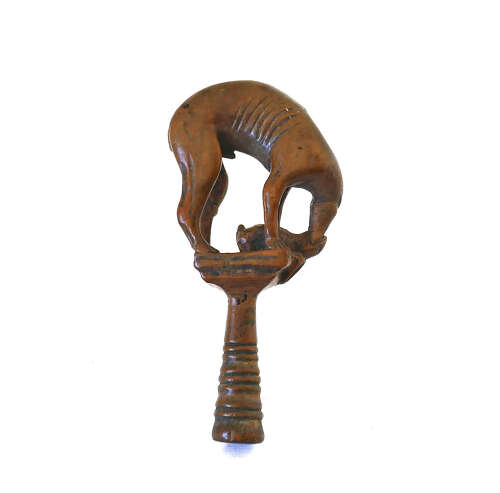 Antique 18thc Treen Boxwood Pipe Tamper In the Form Of A Coursing Greyhound. English C1770