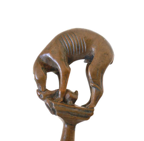 Antique 18thc Treen Boxwood Pipe Tamper In the Form Of A Coursing Greyhound. English C1770