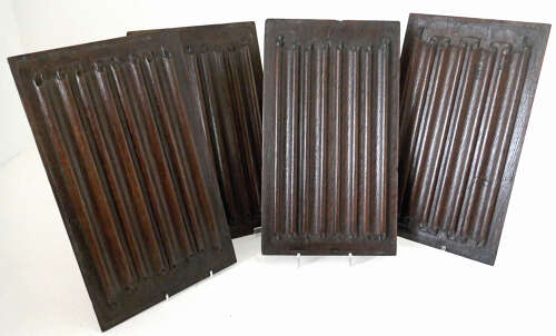 Antique Early Carvings Four 16thc Oak Linenfold Carved Panels. English C1540-60.