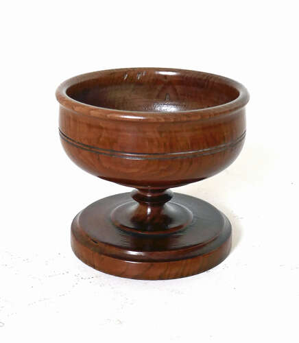 Early Antique Treen Late 18thc Yew Wood Turned Salt On Raised Base. English C1770-90.