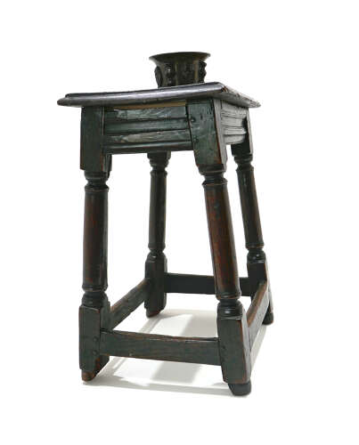 Antique Early Oak Furniture 17thc Commonwealth Joined Oak Stool. English C1650.