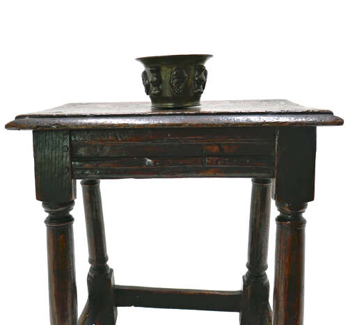 Antique Early Oak Furniture 17thc Commonwealth Joined Oak Stool. English C1650.