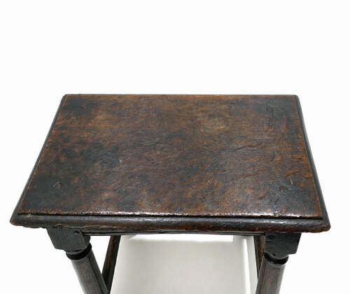 Antique Early Oak Furniture 17thc Commonwealth Joined Oak Stool. English C1650.