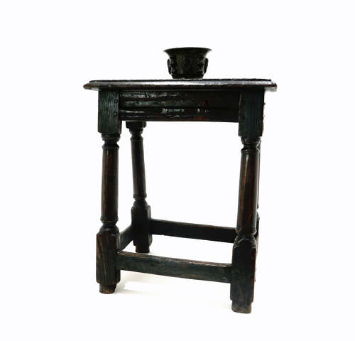 Antique Early Oak Furniture 17thc Commonwealth Joined Oak Stool. English C1650.