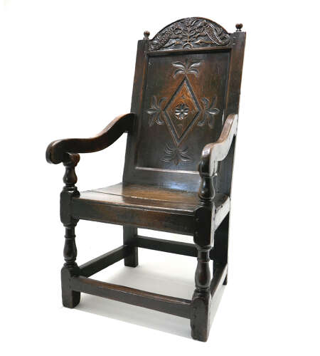 Antique Early Oak Furniture 17thc Charles 1 Joined Wainscot  Armchair.  English C1620-40.