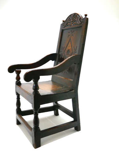 Antique Early Oak Furniture 17thc Charles 1 Joined Wainscot Armchair. English C1620-40.
