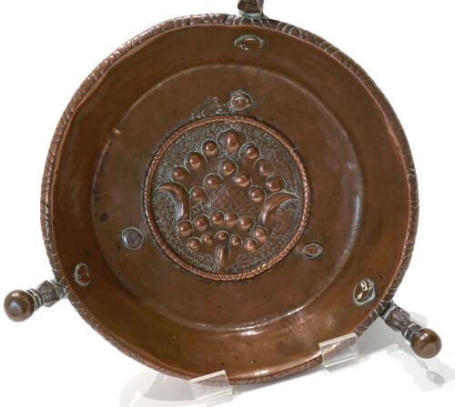 Antique Early Metalware 17thc /18thc Copper Brazier With Fruitwood Turned Handle.